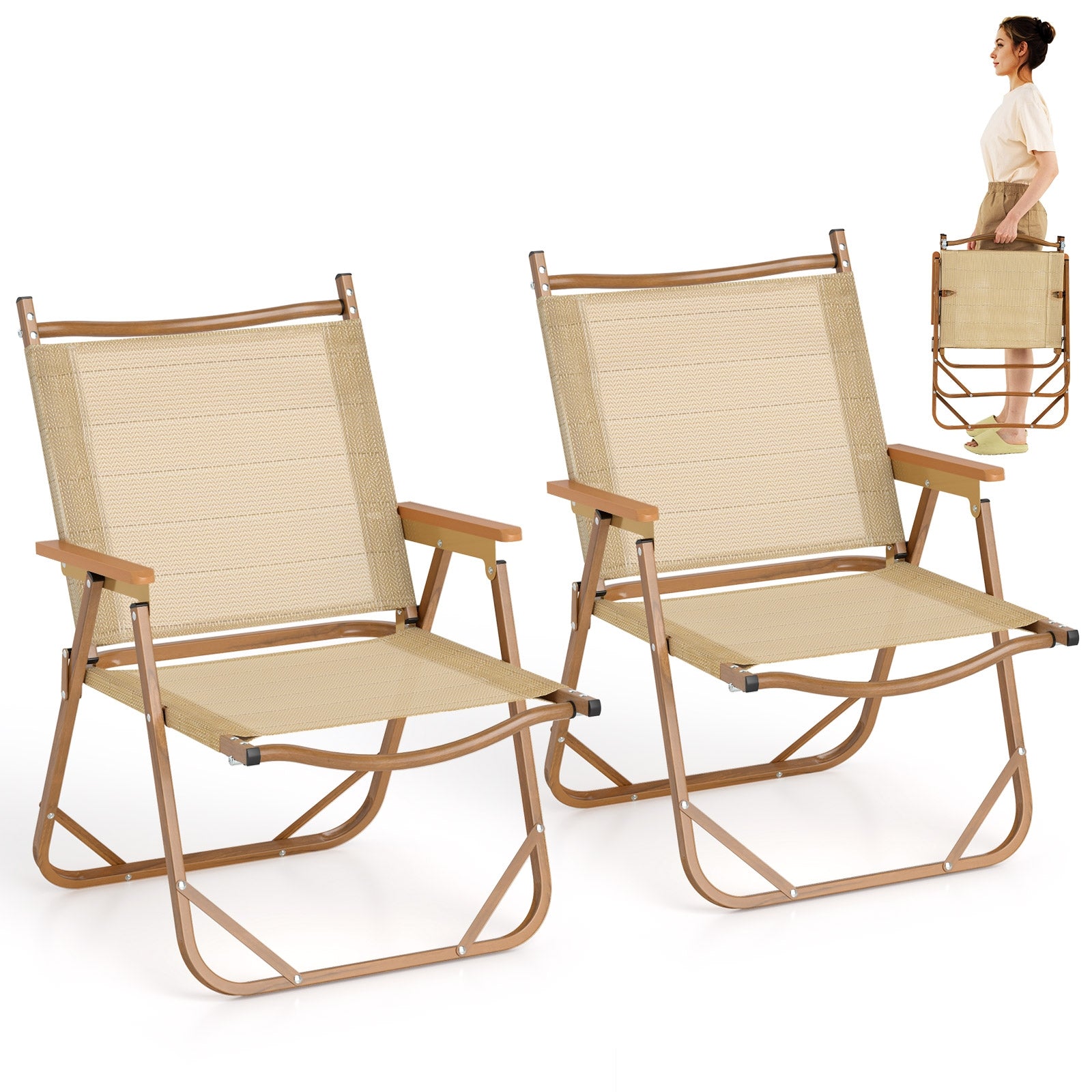 Folding Camp Chairs, Set of 2, Lightweight Beach Chairs, Beige Beach & Lawn Chairs at Gallery Canada