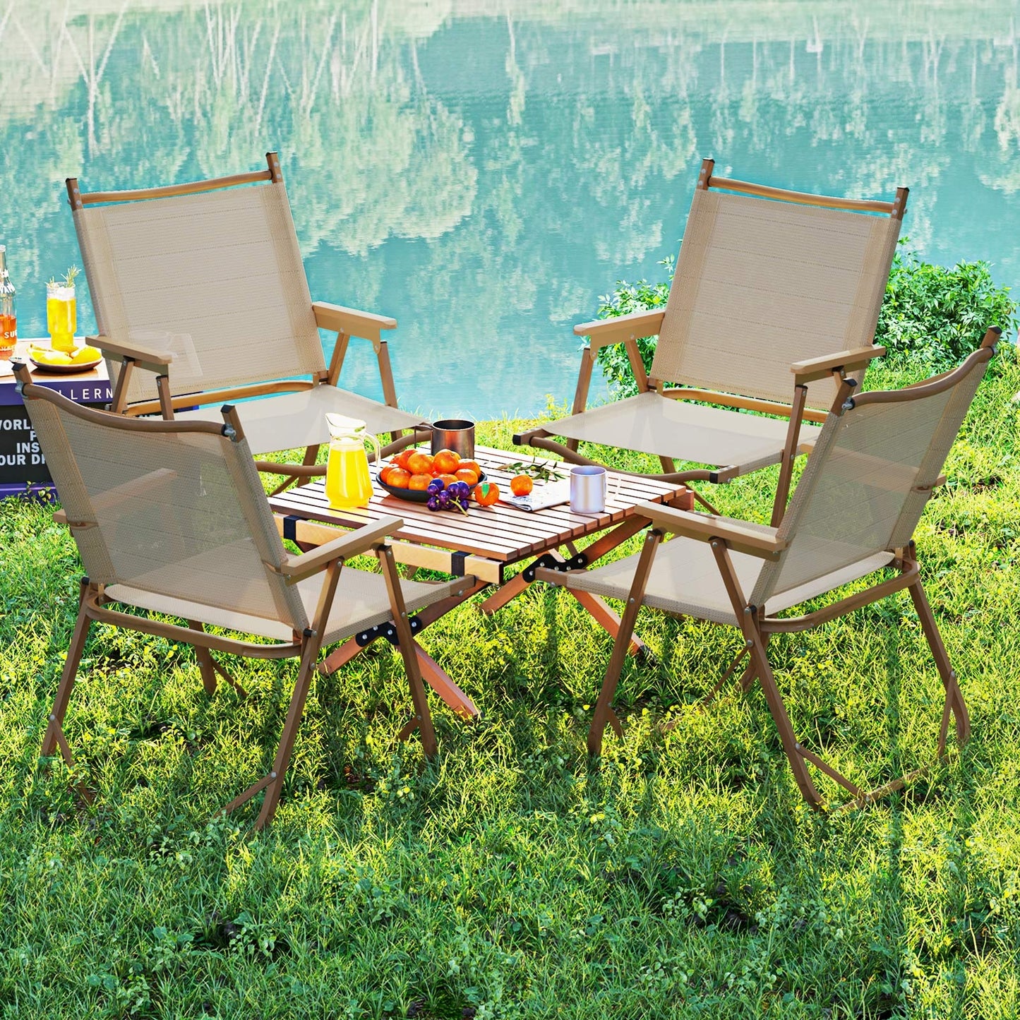 Folding Camp Chairs Set of 2 Lightweight Beach Chairs, Beige Beach & Lawn Chairs at Gallery Canada