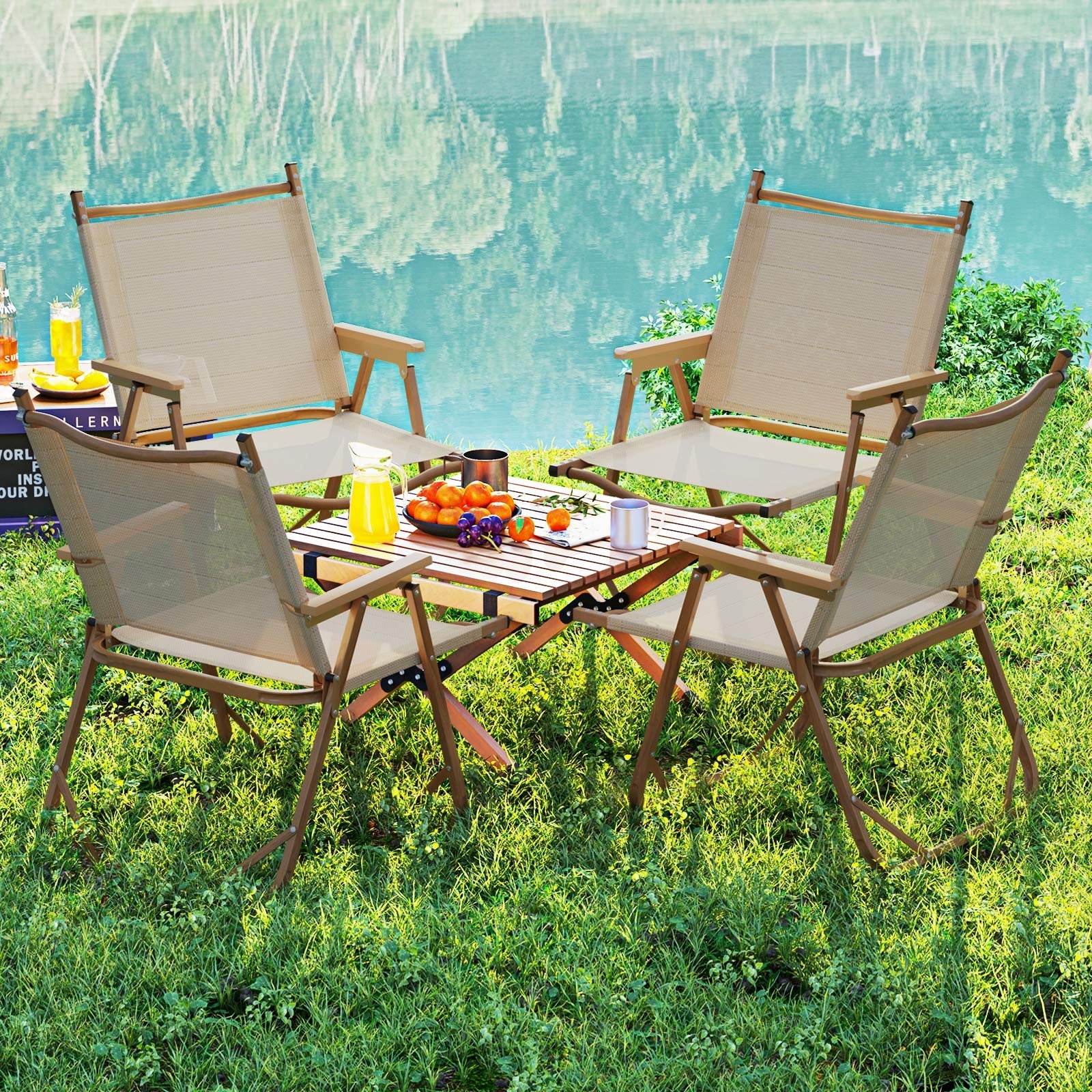 Folding Camp Chairs Set of 2 Lightweight Beach Chairs, Beige Beach & Lawn Chairs at Gallery Canada