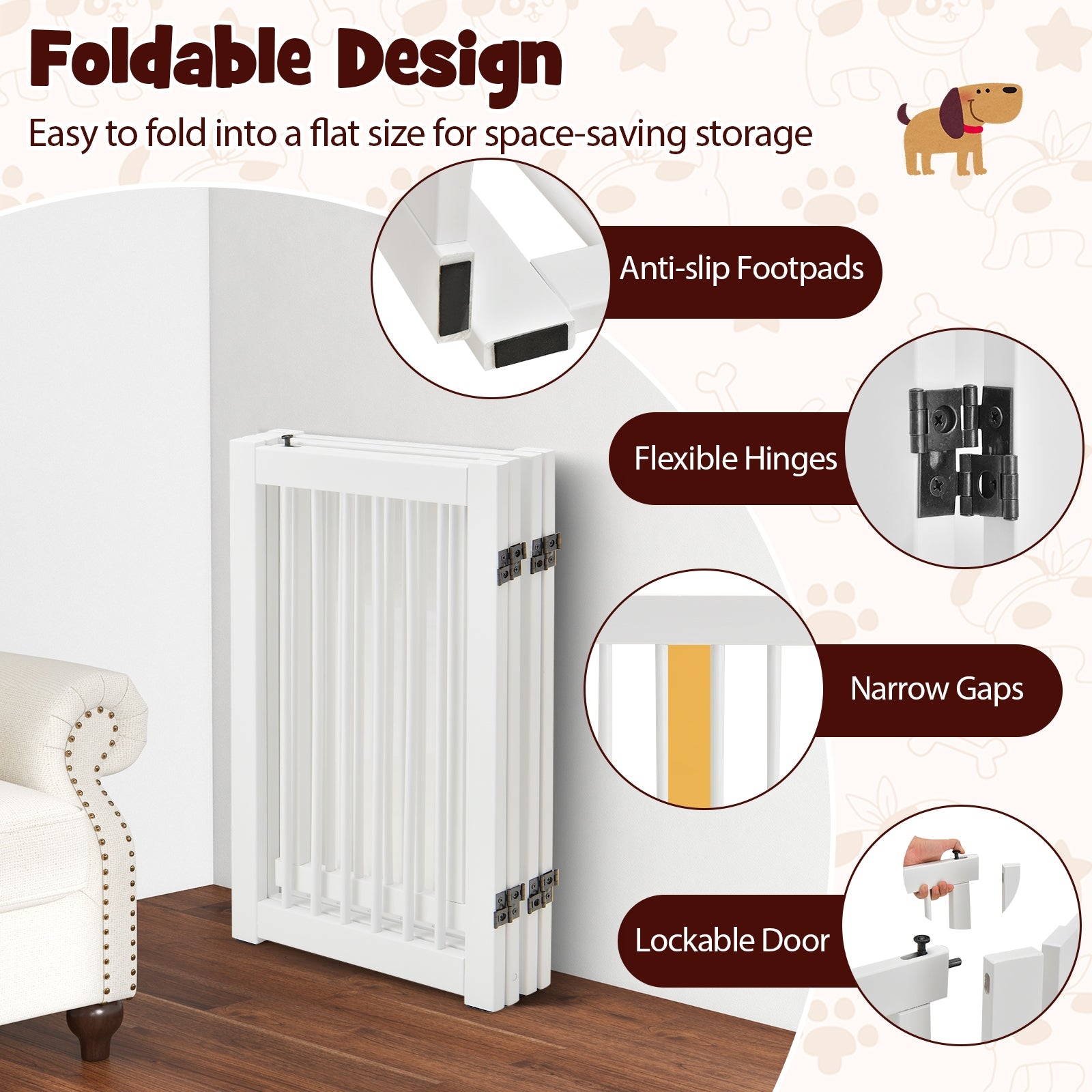 30 Inch Tall 4-Panel Freestanding Pet Gate Wooden Dog Fence, White Pet Gate at Gallery Canada