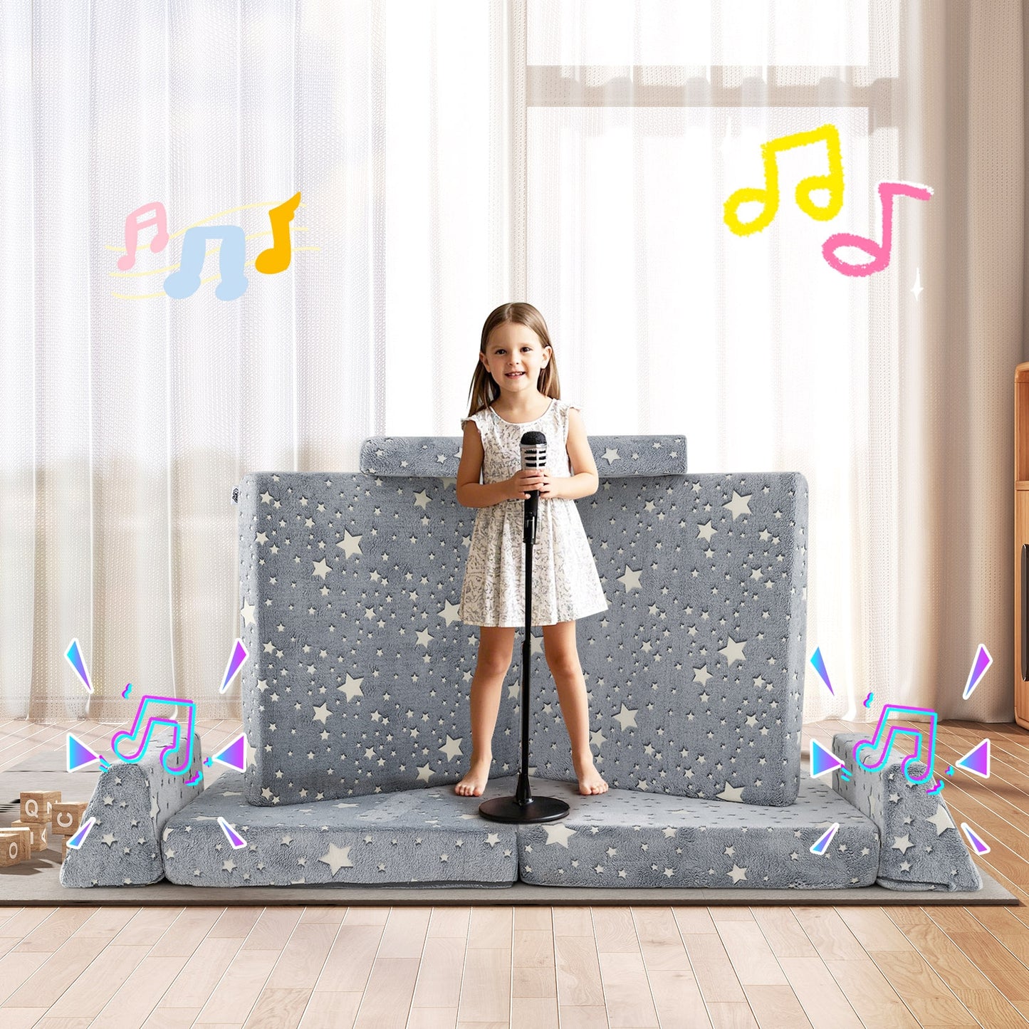 8 Pieces Modular Kids Play Couch Glow in the Dark Toddler Sectional Sofa, Gray Kids Chairs & Seating at Gallery Canada