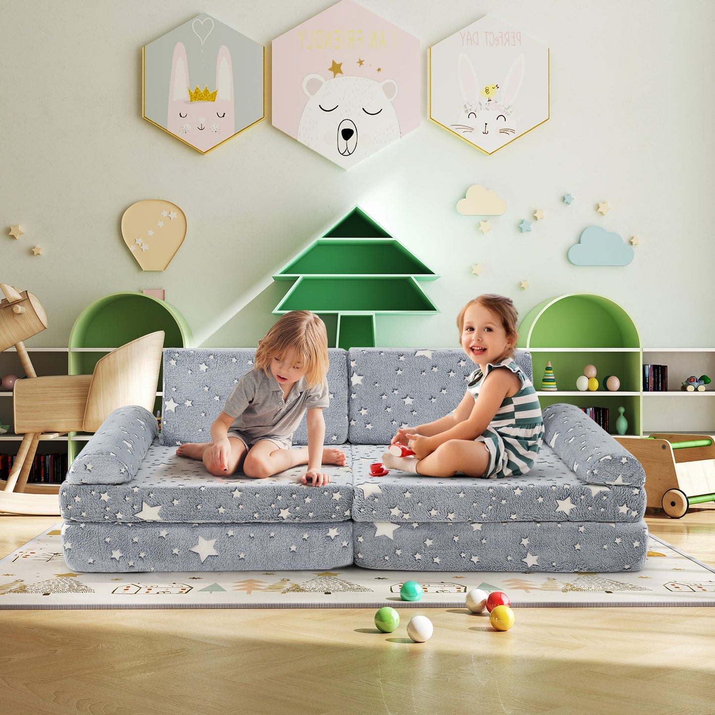 8 Pieces Modular Kids Play Couch Glow in the Dark Toddler Sectional Sofa, Gray Kids Chairs & Seating at Gallery Canada
