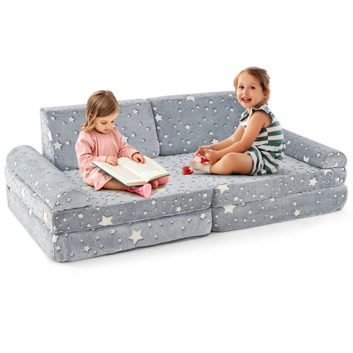 Modular Kids Play Couch, Glow In Dark, Toddler Sectional Sofa, Gray