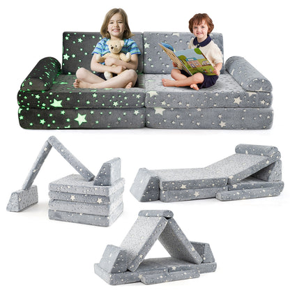 8 Pieces Modular Kids Play Couch Glow in the Dark Toddler Sectional Sofa, Gray Kids Chairs & Seating at Gallery Canada