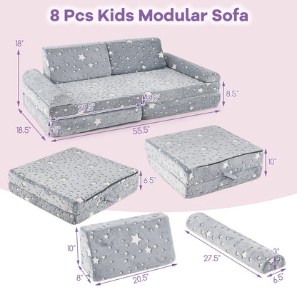 8 Pieces Modular Kids Play Couch Glow in the Dark Toddler Sectional Sofa, Gray Kids Chairs & Seating at Gallery Canada