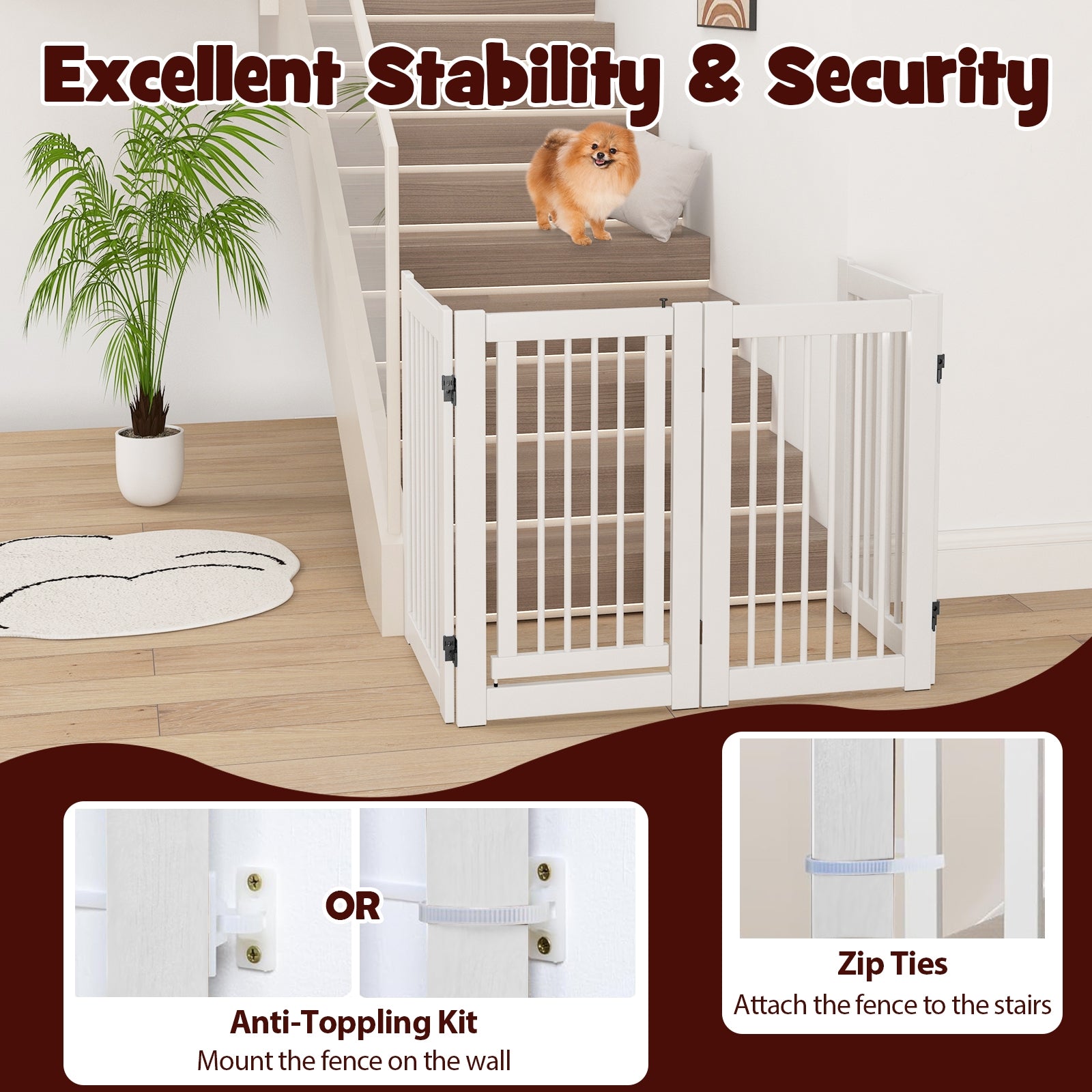 30 Inch Tall 4-Panel Freestanding Pet Gate Wooden Dog Fence, White Pet Gate at Gallery Canada