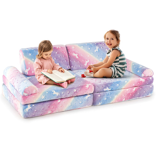 8 Pieces Modular Kids Play Couch Glow in the Dark Toddler Sectional Sofa, Multicolor