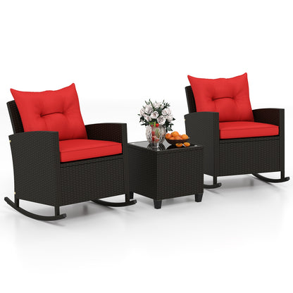 3-Piece Rattan Rocker Chairs With Glass Table, Red Patio Conversation Sets at Gallery Canada