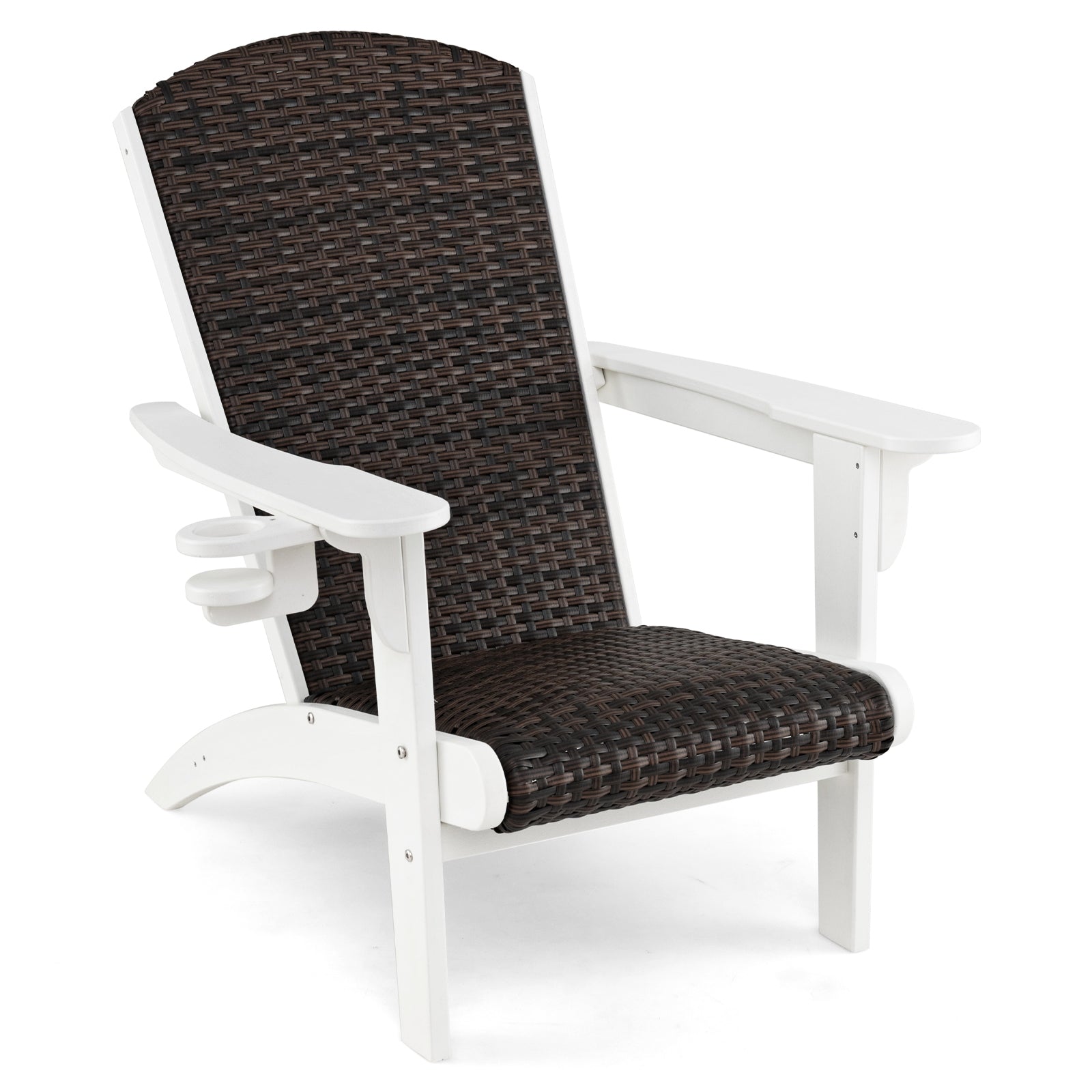 Patio Adirondack Chair, Rattan Padded Seat, Hidden Cupholder, White Adirondack Chairs White at Gallery Canada