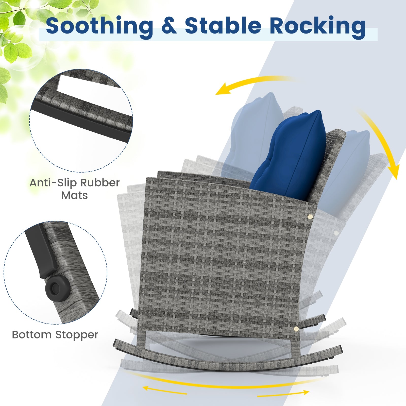 3-Piece Patio Rattan Roker Chairs with Tempered Glass Table and Soft Cushions, Dark Blue Patio Conversation Sets at Gallery Canada