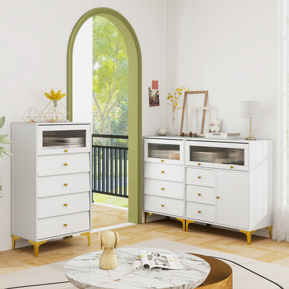 Chest of Drawers with Flip Up Fluted Glass Door for Bedroom Kitchen, Gray Cabinets & Chests at Gallery Canada