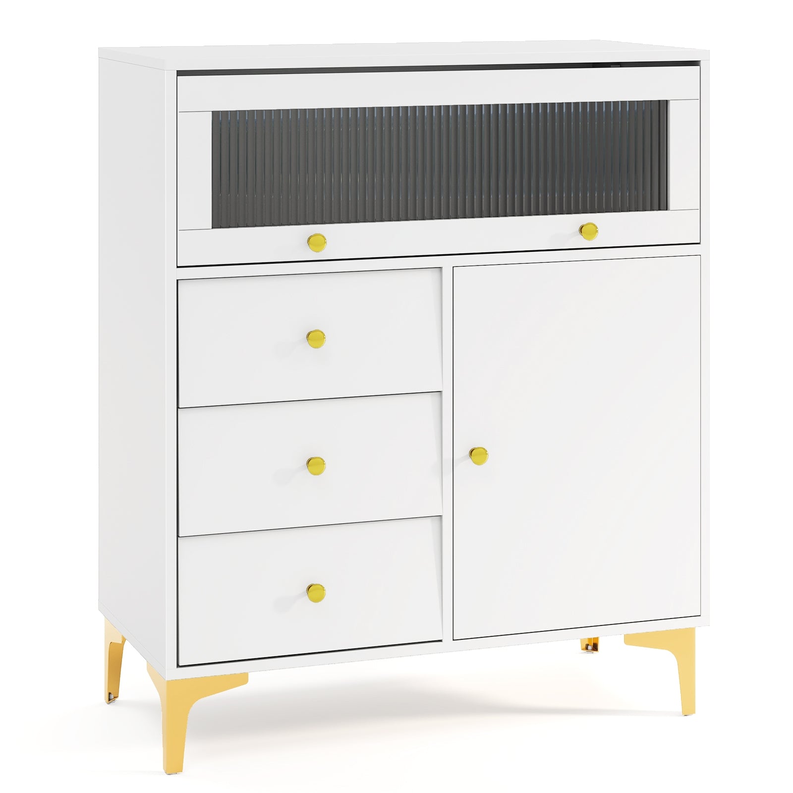 Chest of Drawers with Flip Up Fluted Glass Door for Bedroom Kitchen, Gray Cabinets & Chests Gray at Gallery Canada