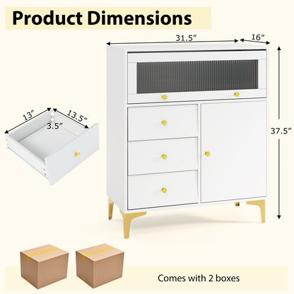 Chest of Drawers with Flip Up Fluted Glass Door for Bedroom Kitchen, Gray Cabinets & Chests at Gallery Canada