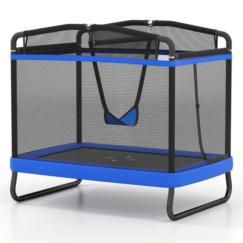 6 FT Kids Trampoline with Swing and Horizontal Bar Small Rectangle Trampoline, Blue