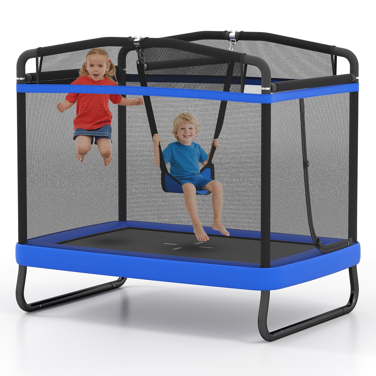 6 FT Kids Trampoline with Swing and Horizontal Bar Small Rectangle Trampoline, Blue Trampolines at Gallery Canada