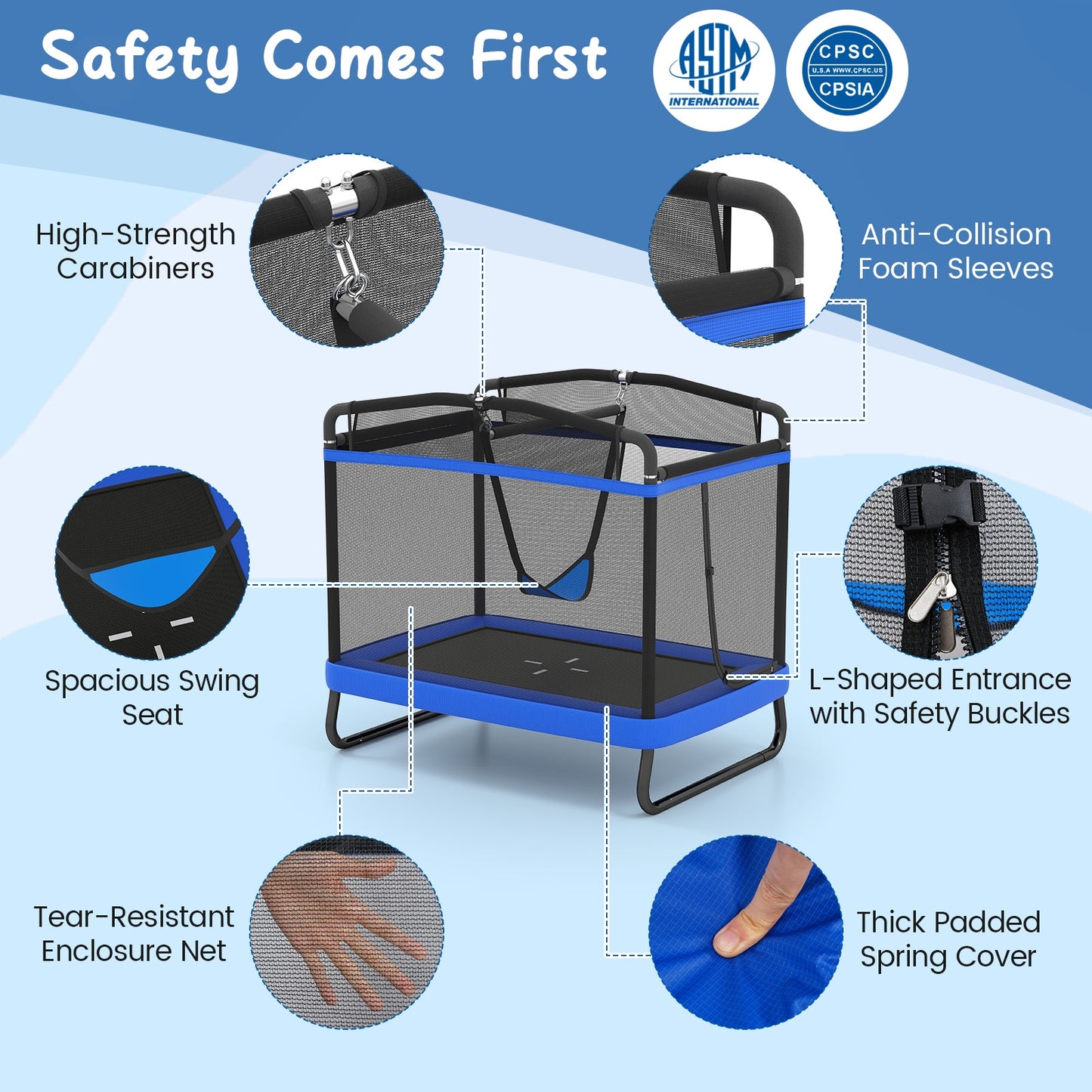 6 FT Kids Trampoline with Swing and Horizontal Bar Small Rectangle Trampoline, Blue Trampolines at Gallery Canada
