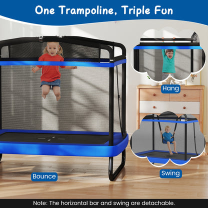 6 FT Kids Trampoline with Swing and Horizontal Bar Small Rectangle Trampoline, Blue Trampolines at Gallery Canada