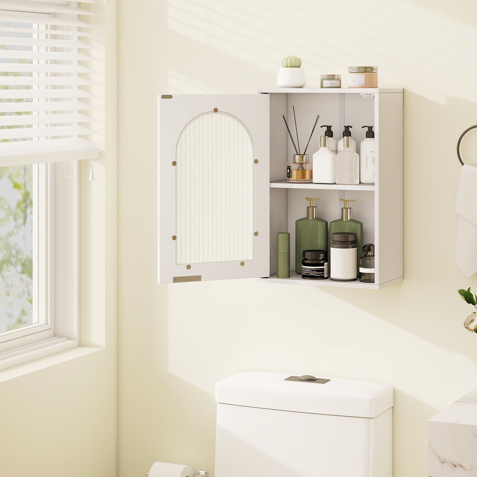 Bathroom Wall Cabinet with Tempered Glass Door and Adjustable Shelf, White Wall Cabinets at Gallery Canada