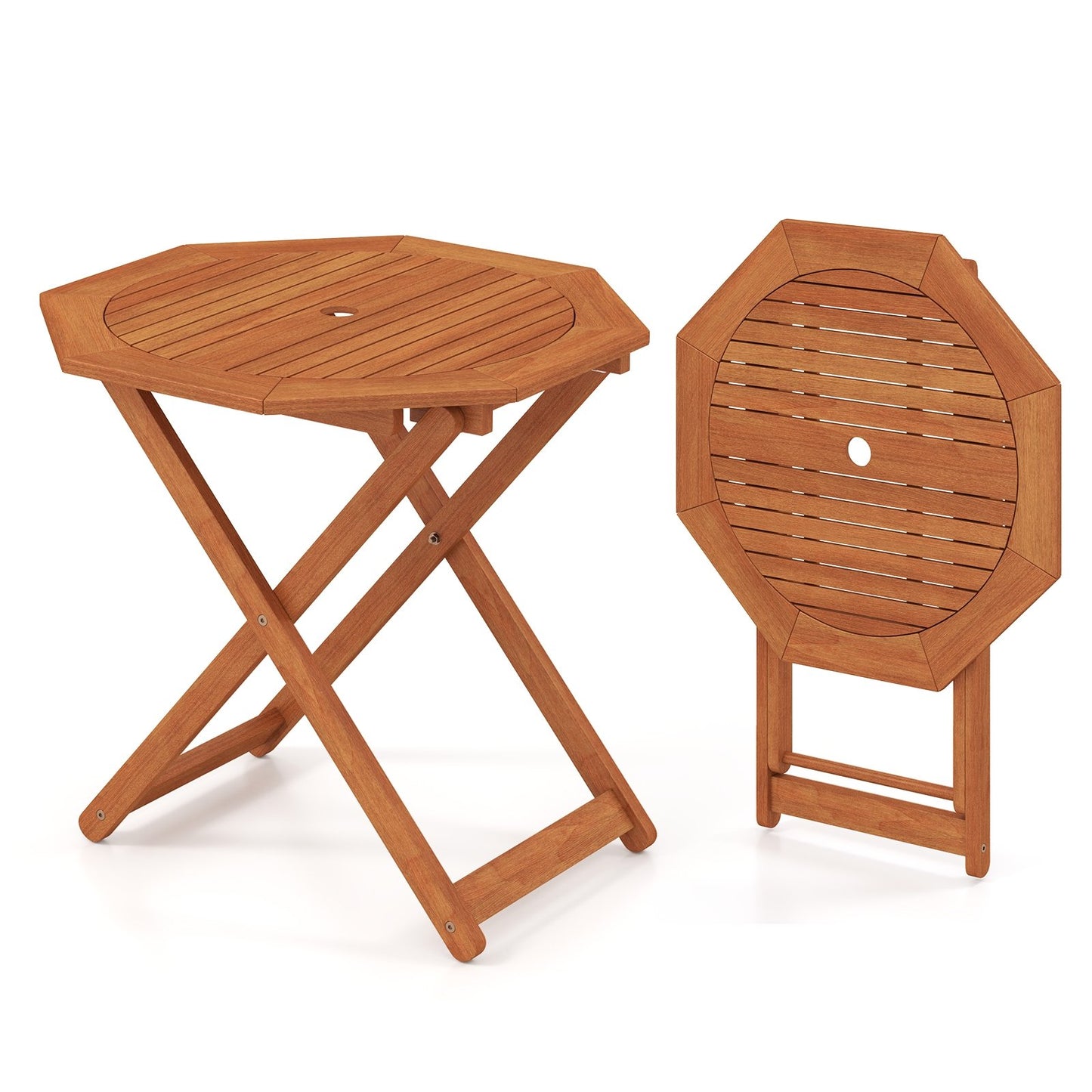 Octagon Folding Patio Table with 2 Inches Umbrella Hole Patio Coffee Tables Brown at Gallery Canada