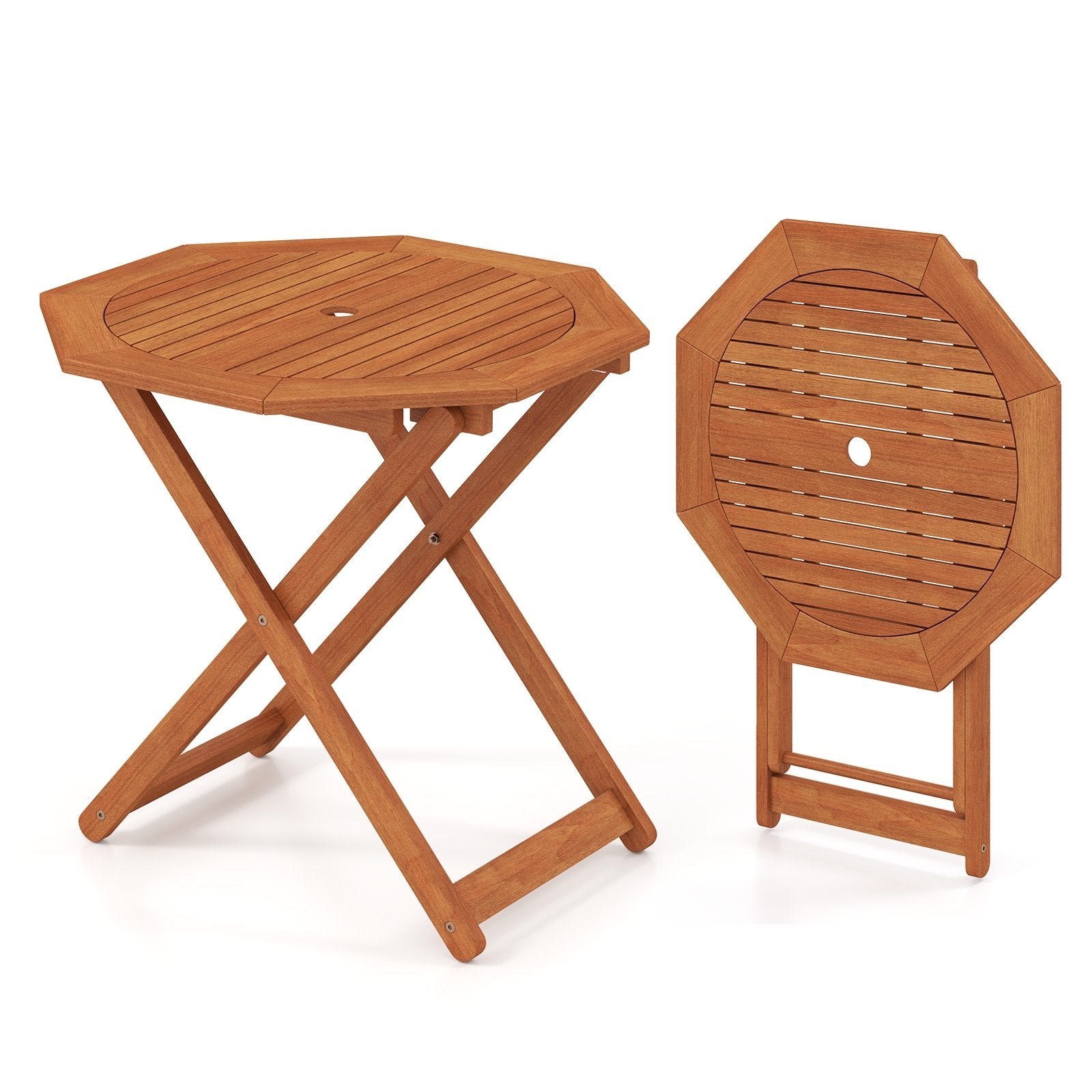 Octagon Folding Patio Table with 2 Inches Umbrella Hole Patio Coffee Tables Brown at Gallery Canada