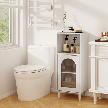 Bathroom Floor Cabinet Wood Side Storage Organizer with Adjustable Shelf, White Floor Cabinets at Gallery Canada