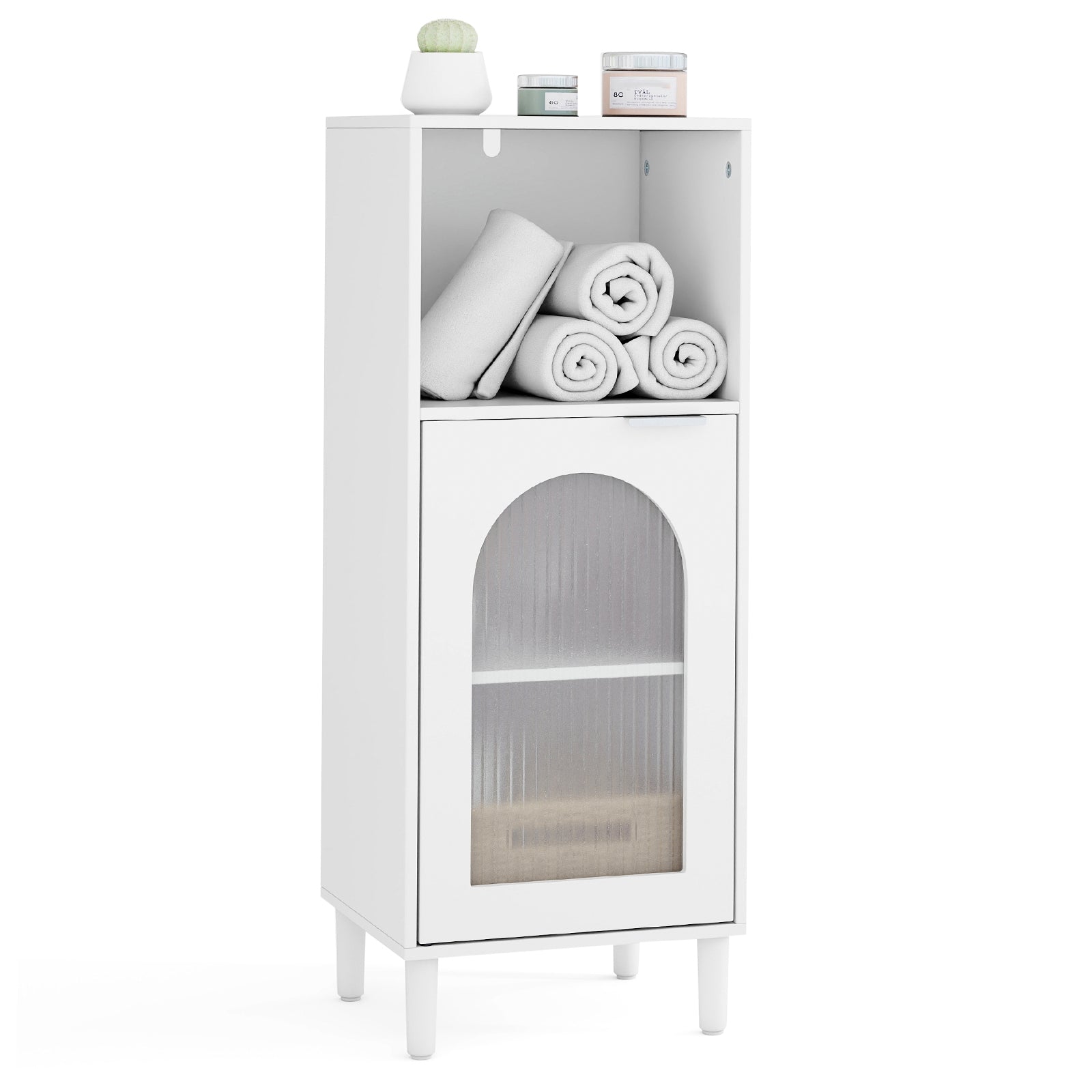 Bathroom Floor Cabinet Wood Side Storage Organizer with Adjustable Shelf, White Floor Cabinets at Gallery Canada