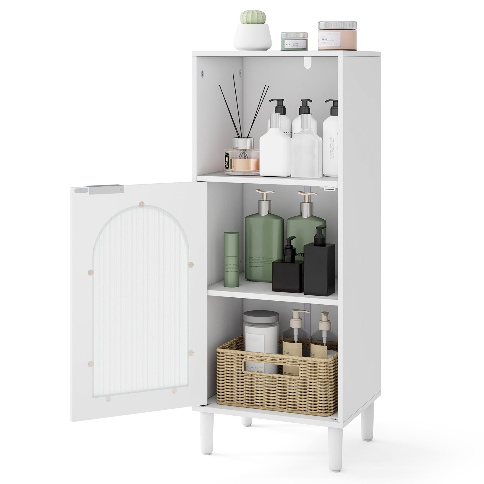 Bathroom Floor Cabinet Wood Side Storage Organizer with Adjustable Shelf, White Floor Cabinets at Gallery Canada