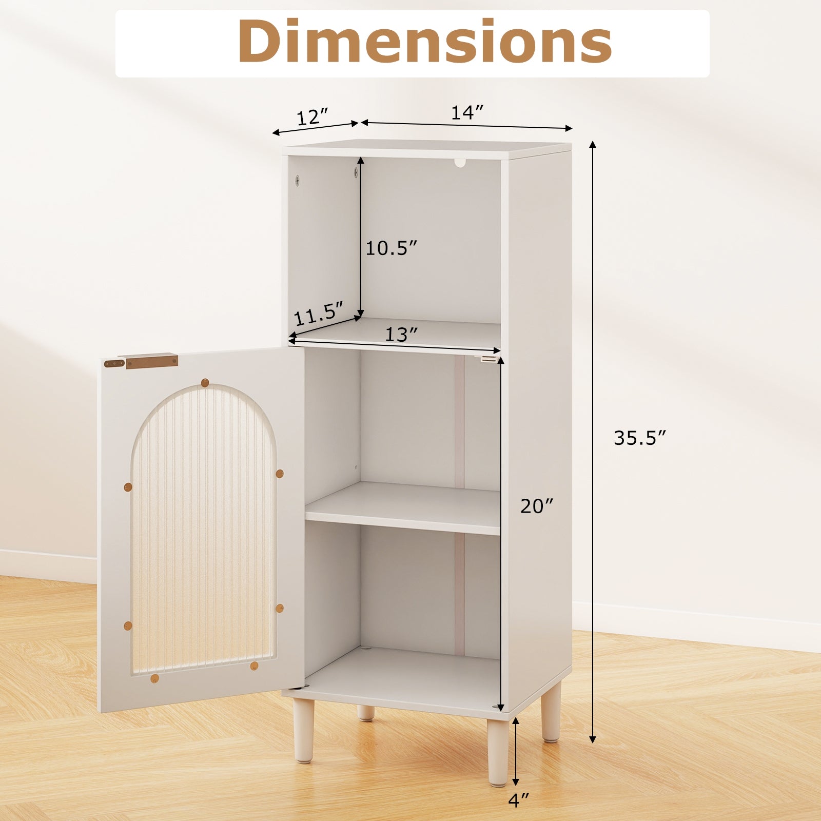 Bathroom Floor Cabinet Wood Side Storage Organizer with Adjustable Shelf, White Floor Cabinets at Gallery Canada