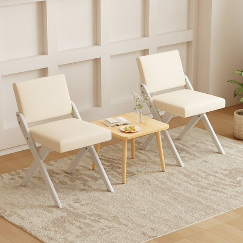 Wooden Dining Chairs of 2 with Rubber Wood Frame and Padded Cushions, White