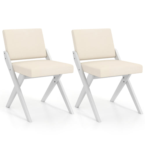 Wooden Dining Chairs of 2 with Rubber Wood Frame and Padded Cushions, White