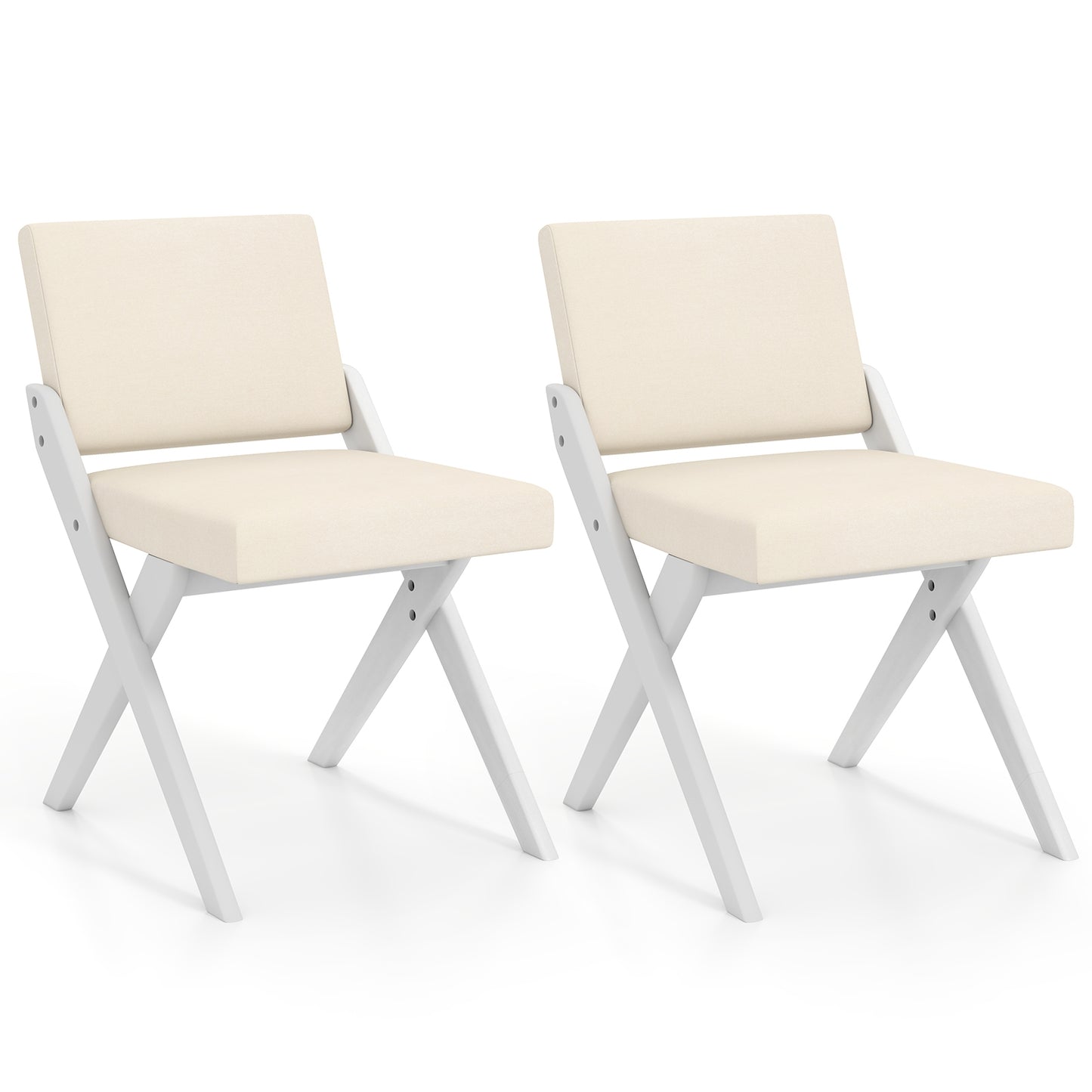 Wooden Dining Chairs of 2 with Rubber Wood Frame and Padded Cushions, White Dining Chairs at Gallery Canada