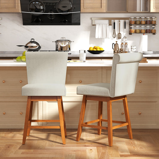 27 Inch Counter Height Bar Chairs with Rubber Wood Legs Set of 2, Beige Patio Bar Furniture Beige at Gallery Canada