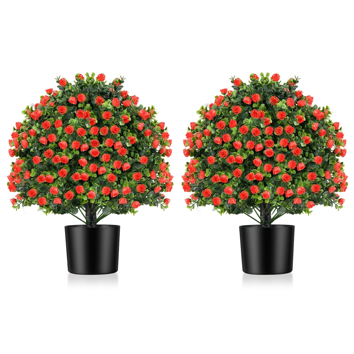 2 Pack Artificial Rose Topiary Ball Tree Faux Shrub Bushes with Flowers, Red Faux Plants at Gallery Canada
