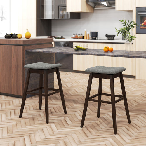 Swivel Bar Stools Set of 2 with Footrest and Rubber Wood Legs, Brown