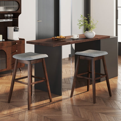 Swivel Bar Stools Set of 2 with Footrest and Rubber Wood Legs, Brown Bar Stools at Gallery Canada