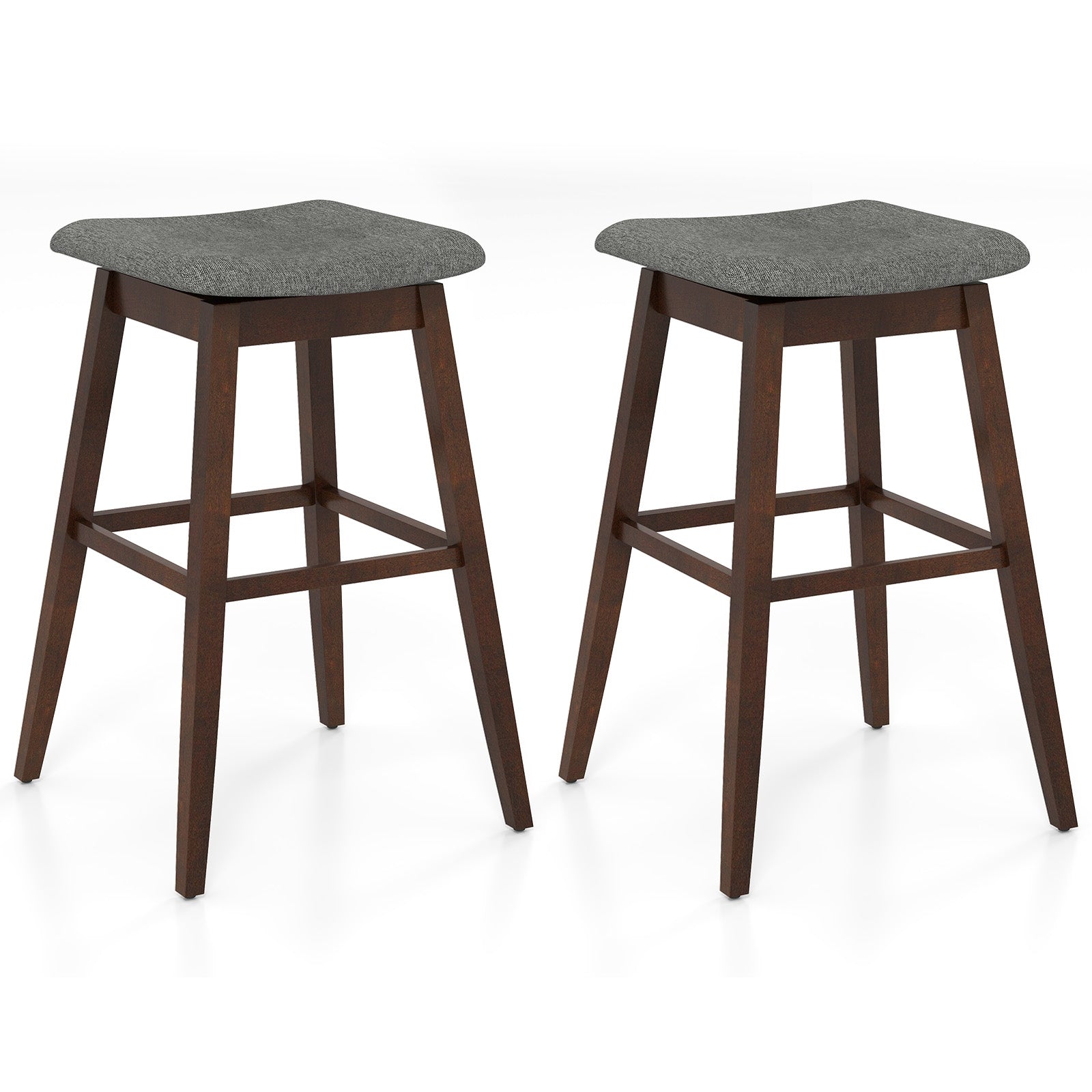 Swivel Bar Stools Set of 2 with Footrest and Rubber Wood Legs, Brown Bar Stools Brown at Gallery Canada