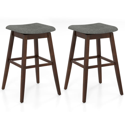 Swivel Bar Stools Set of 2 with Footrest and Rubber Wood Legs, Brown