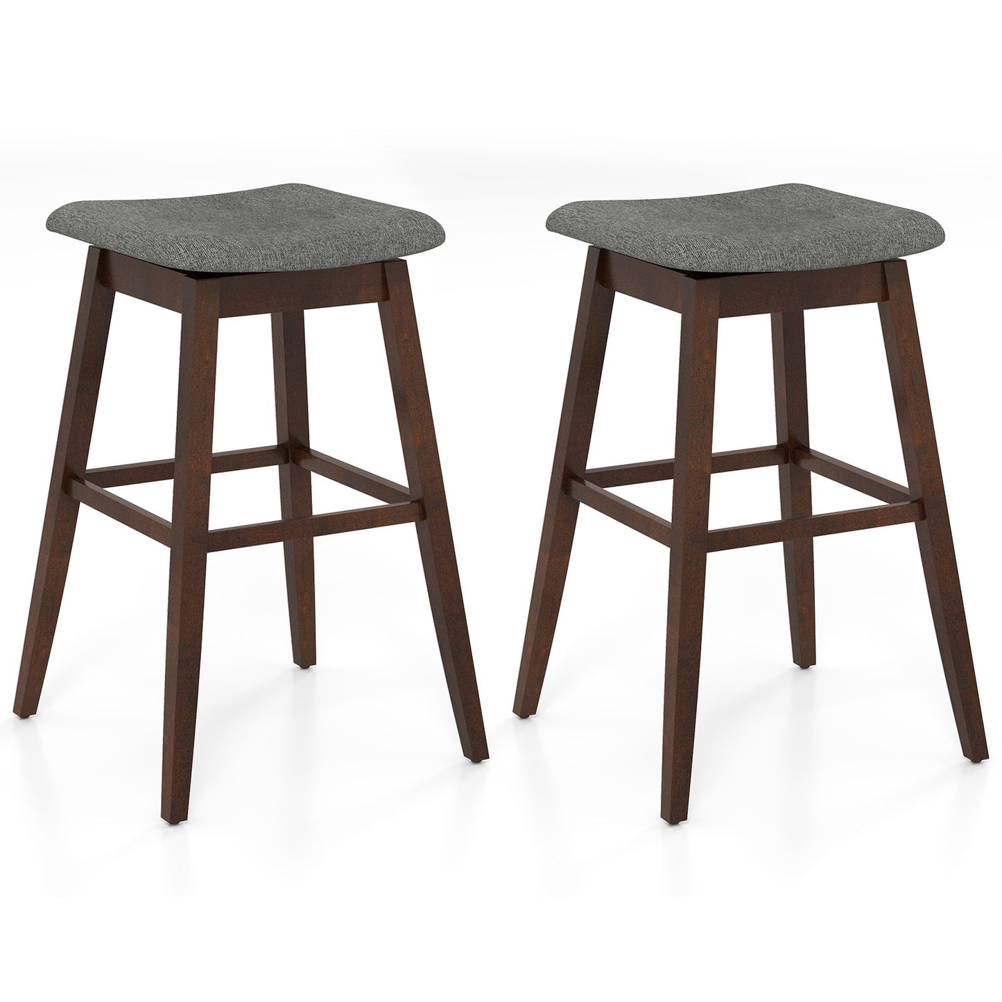 Swivel Bar Stools Set of 2 with Footrest and Rubber Wood Legs, Brown Bar Stools at Gallery Canada
