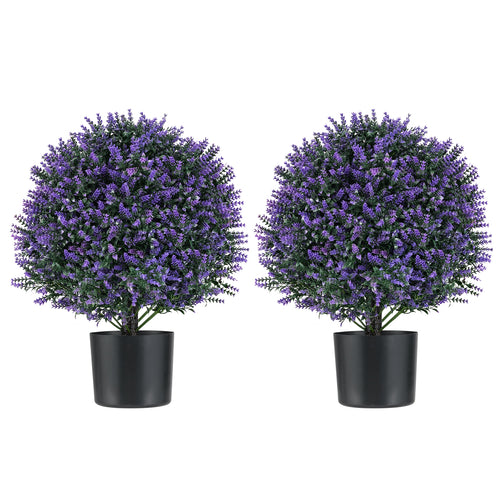 2 Pack Artificial Lavender Topiary Ball Tree Faux Shrub Bushes with Flowers, Purple