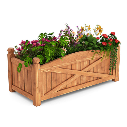 Wooden Raised Garden Bed, Drainage Holes, Patio Garden-L, Natural