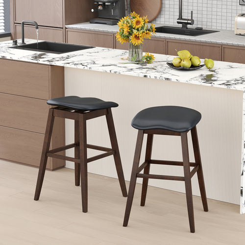 Swivel Bar Stools Set of 2 with Padded Contoured Seat and Footrest, Brown