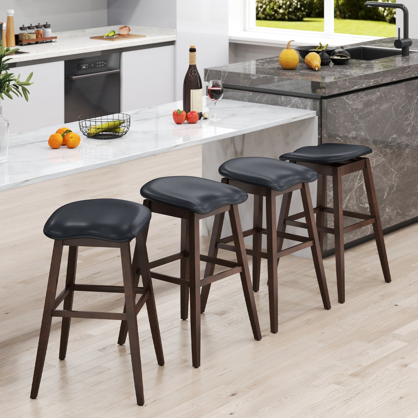 Swivel Bar Stools Set of 2 with Padded Contoured Seat and Footrest, Brown Bar Stools at Gallery Canada