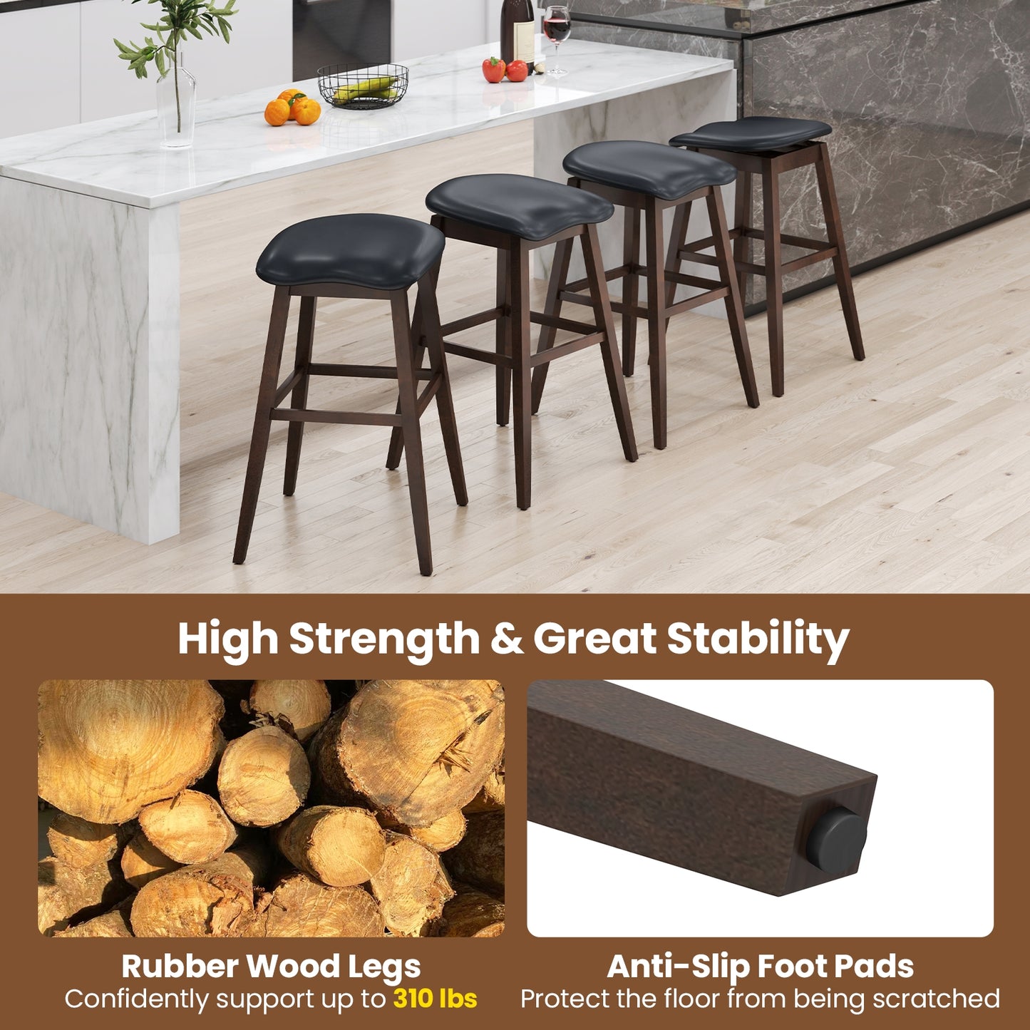 Swivel Bar Stools Set of 2 with Padded Contoured Seat and Footrest, Brown Bar Stools at Gallery Canada