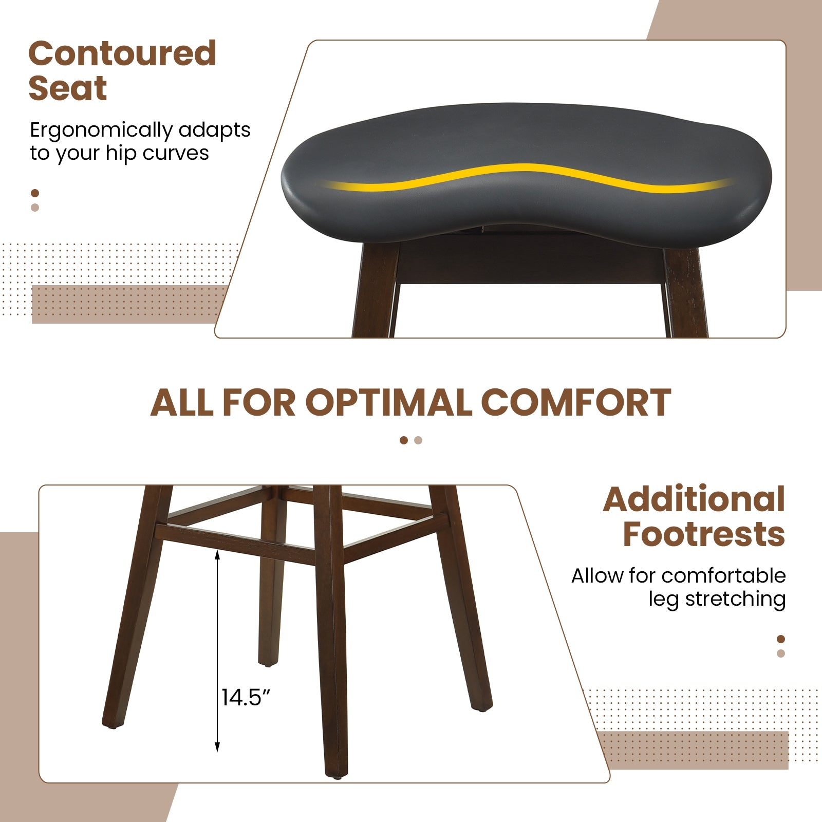 Swivel Bar Stools Set of 2 with Padded Contoured Seat and Footrest, Brown Bar Stools at Gallery Canada