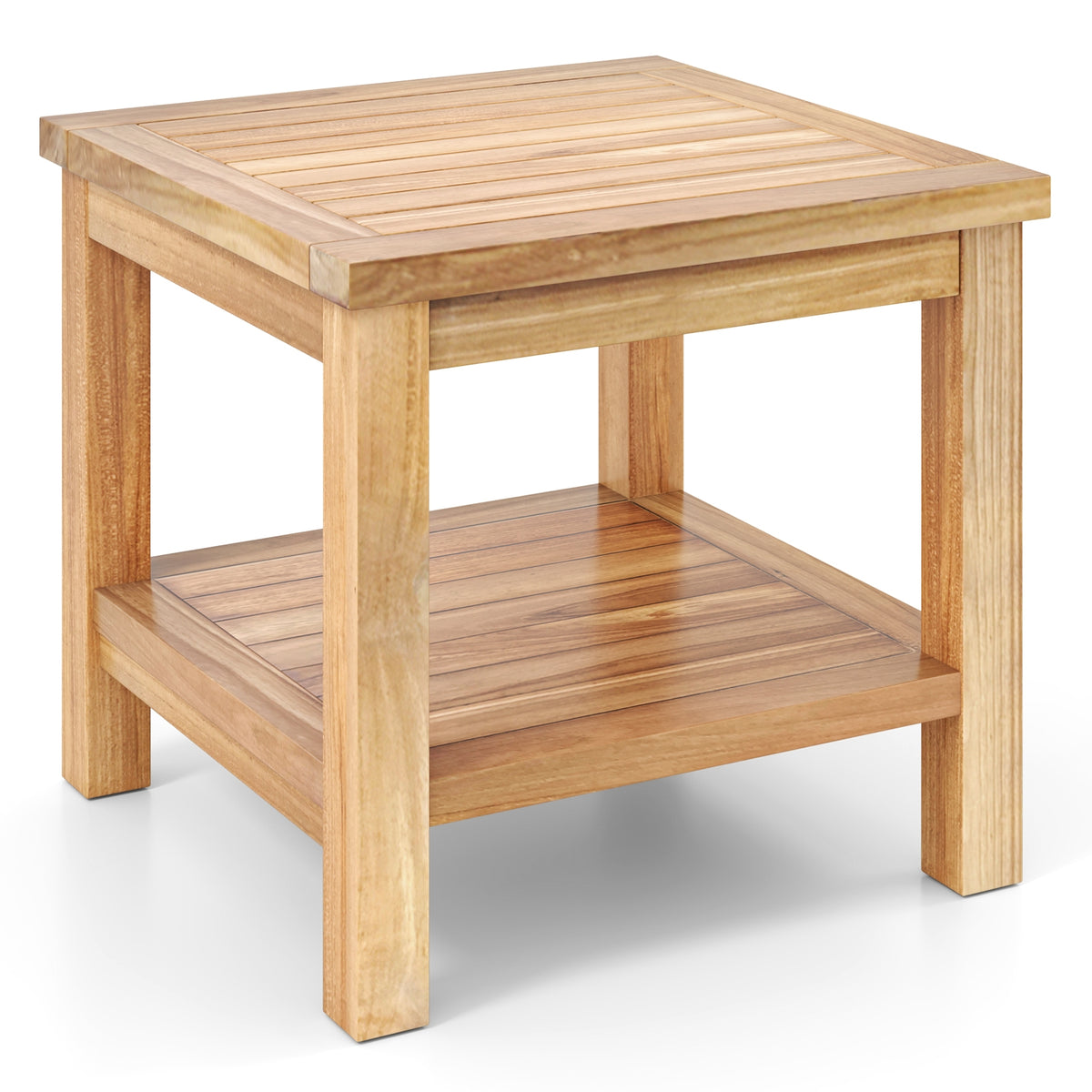 Teak Wood Square Side Table, Open Shelf, Natural Patio Coffee Tables at Gallery Canada