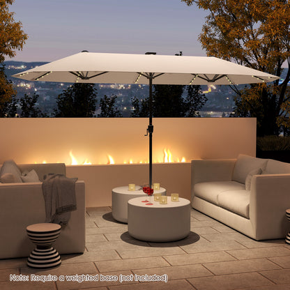 13 FT Large Patio Umbrella with LED Solar Lights and Crank Handle, Beige Outdoor Umbrellas at Gallery Canada