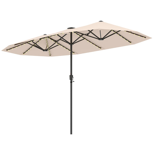 13 FT Patio Umbrella With LED Solar Lights, Crank Handle, Beige