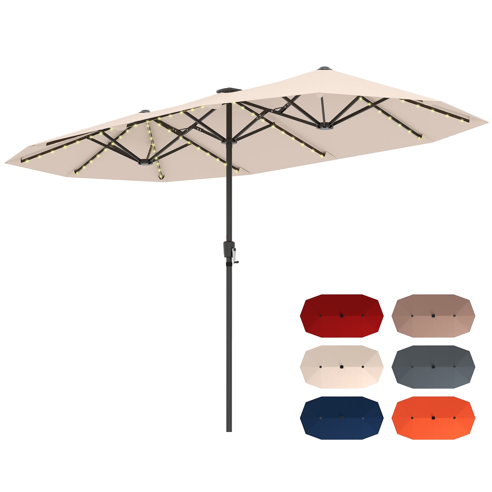 13 FT Large Patio Umbrella with LED Solar Lights and Crank Handle, Beige Outdoor Umbrellas at Gallery Canada