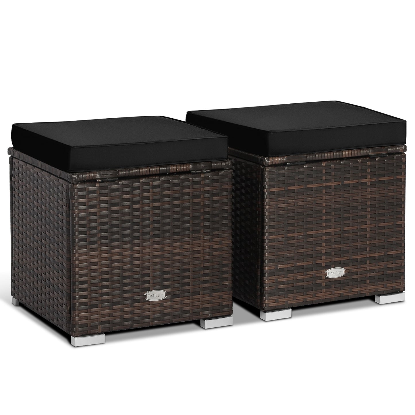 2 Pieces Patio Ottoman with Hidden Storage Space, Black Outdoor Seating & Patio Chairs Black at Gallery Canada