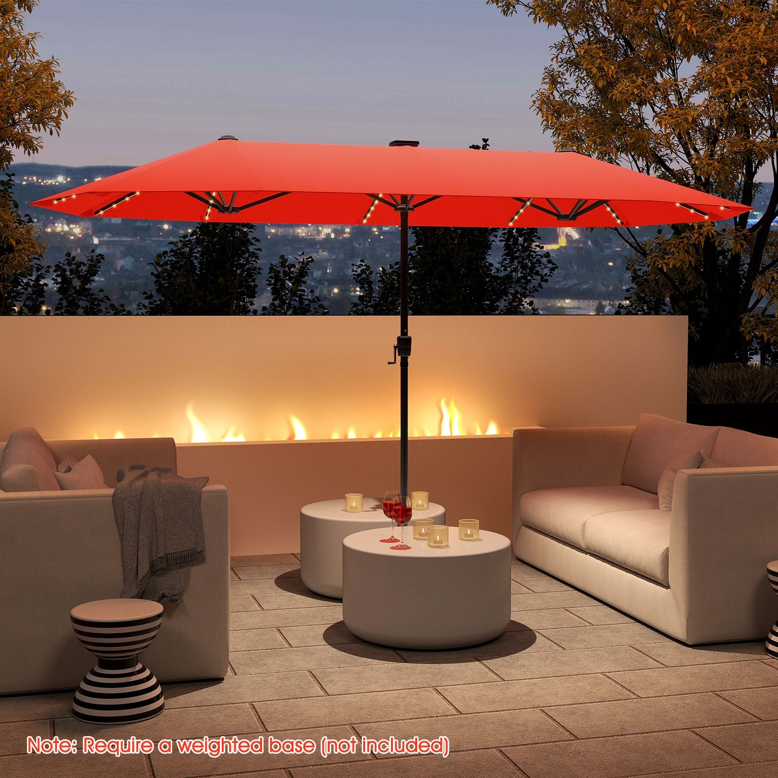 13 FT Large Patio Umbrella with LED Solar Lights and Crank Handle, Orange Outdoor Umbrellas at Gallery Canada